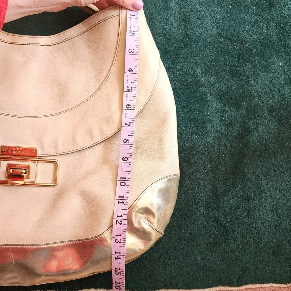 Anya Hindmarch Cooper Beige Leather Hobo Shoulder‎ Bag Luxury Designer Purse